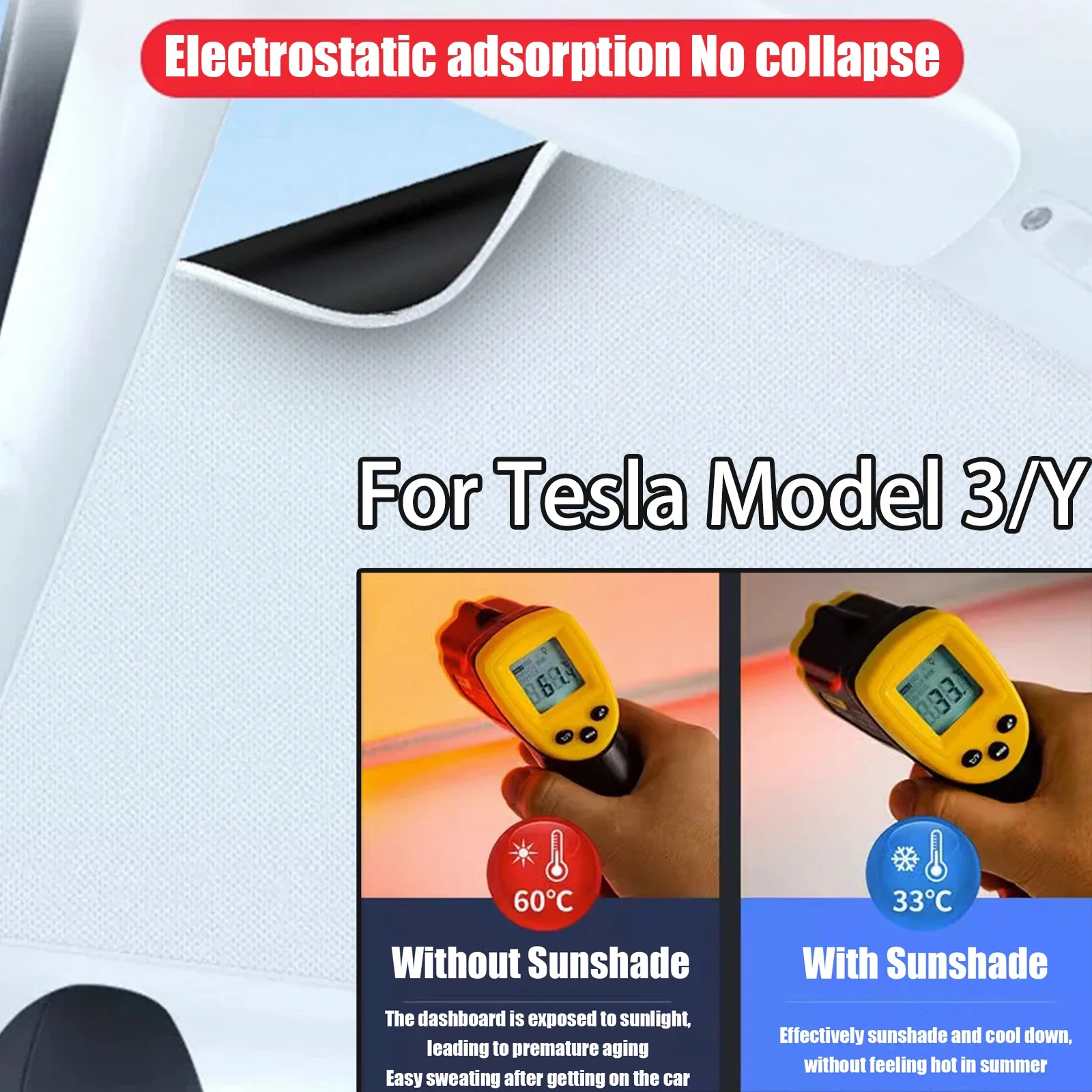 Front Rear Sunroof Skylight Insulation Canopy with Electrostatic Adsorption For Tesla Model 3 Y Sun Shades Glass Roof Sunshade
