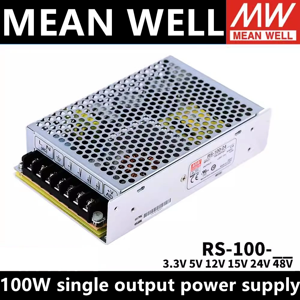 

Taiwan MEAN WELL RS-100-3.3 RS-100-5 RS-100-12 RS-100-15 RS-100-24 RS-100-48 Single output switching power supply 5V/12V/48V/24V