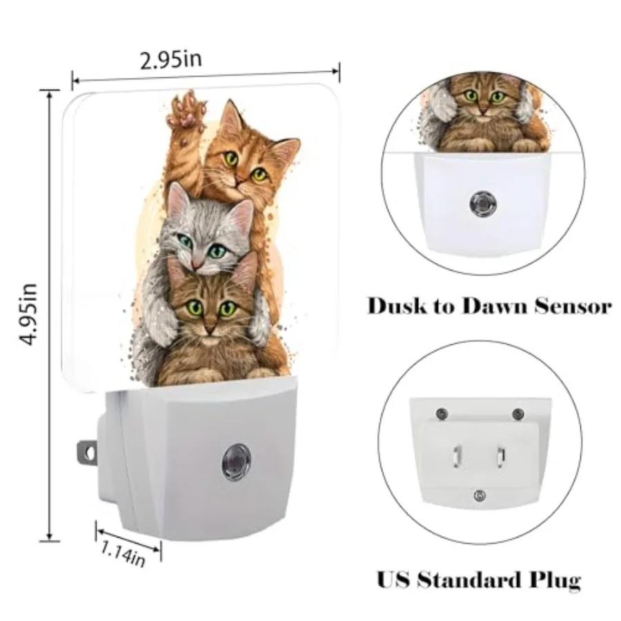 Night Light, Plug Into Wall for Boys Girls Bedroom Decorative Square Night Light Lamp 0.5w Sleep Friendly