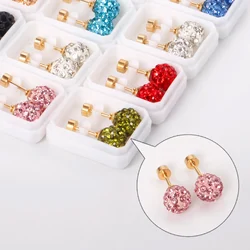 12 Pairs Colored Zircon Anti-allergy 316L Stainless Steel Women Earrings Jewelry Ball Shape Crystal Earrings Prom Accessorie