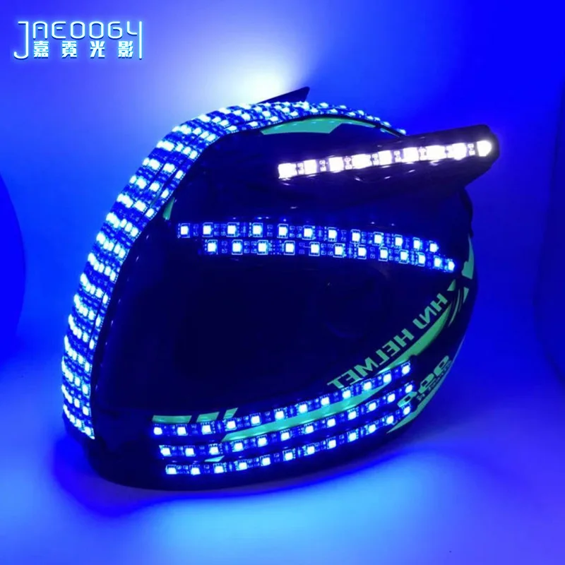 LED Helmet Punk Luminous Robot Suit Nightclub Rave Outfit Stage Performance Accessories Light Up Bar Wear Men Anime Cosplay