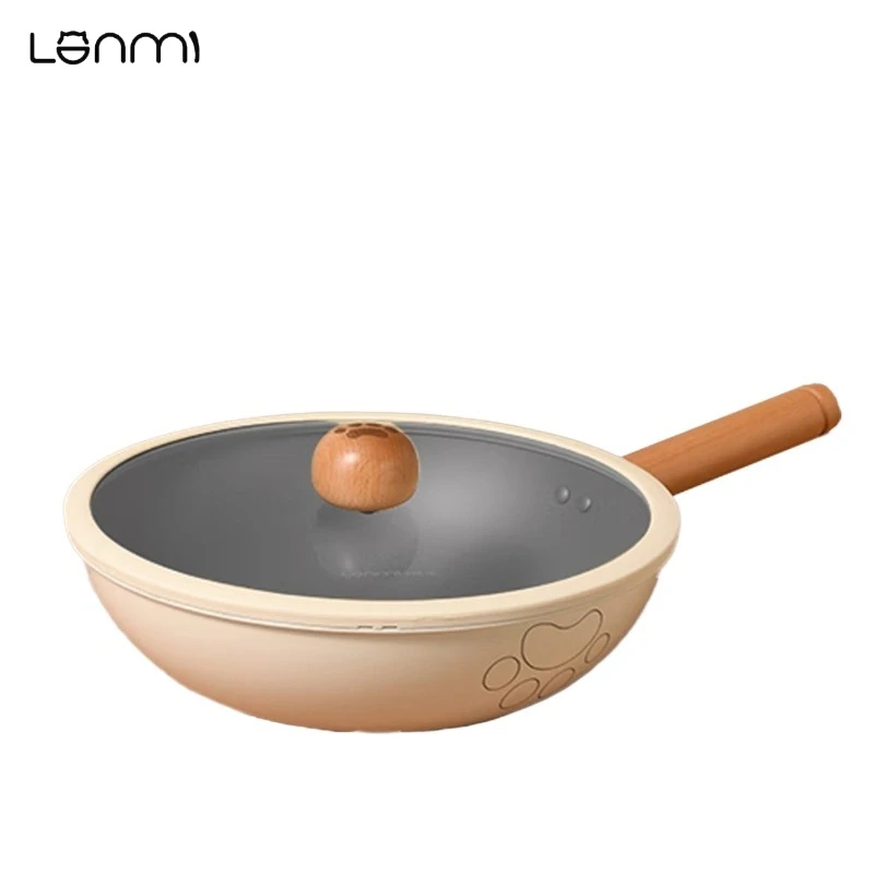 

LANMI 30 см вок, сковорода из алюминиевого сплава с антипригарным покрытием, сковорода с керамическим покрытием, китайский вок, сковорода для приготовления стейка с низким содержанием жира