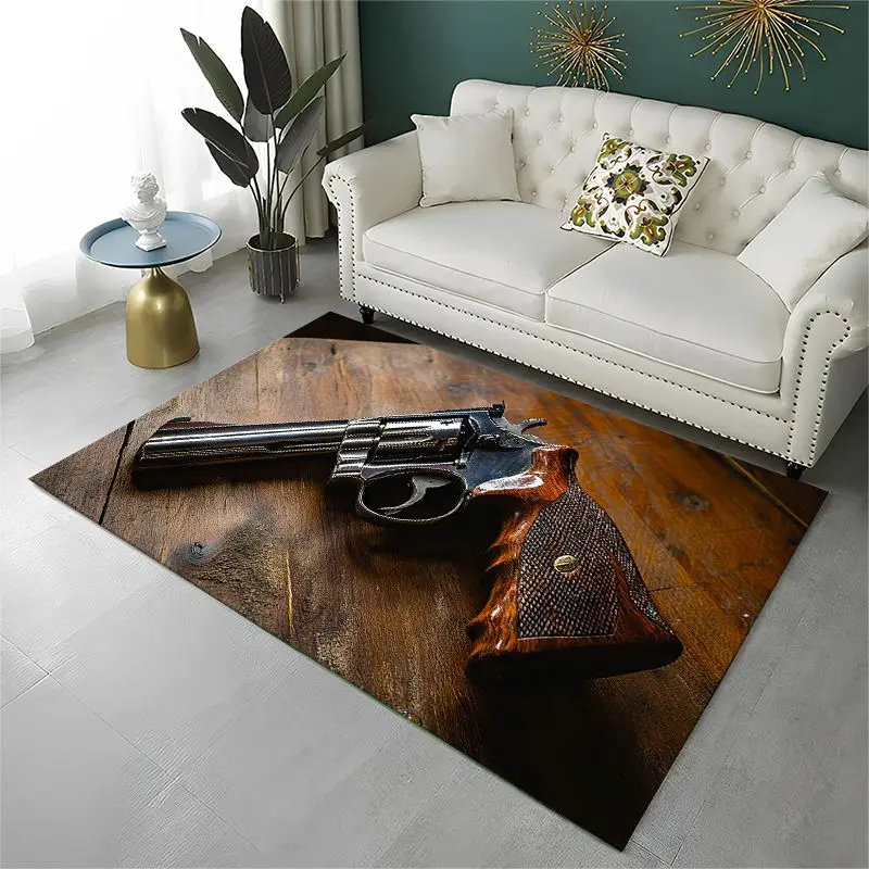 Metal Gun Bullet Military Equipment Pistol Large Area Rug Non-slip Carpet for Bedroom Living Room Sofa Doormat Home Decor Mat