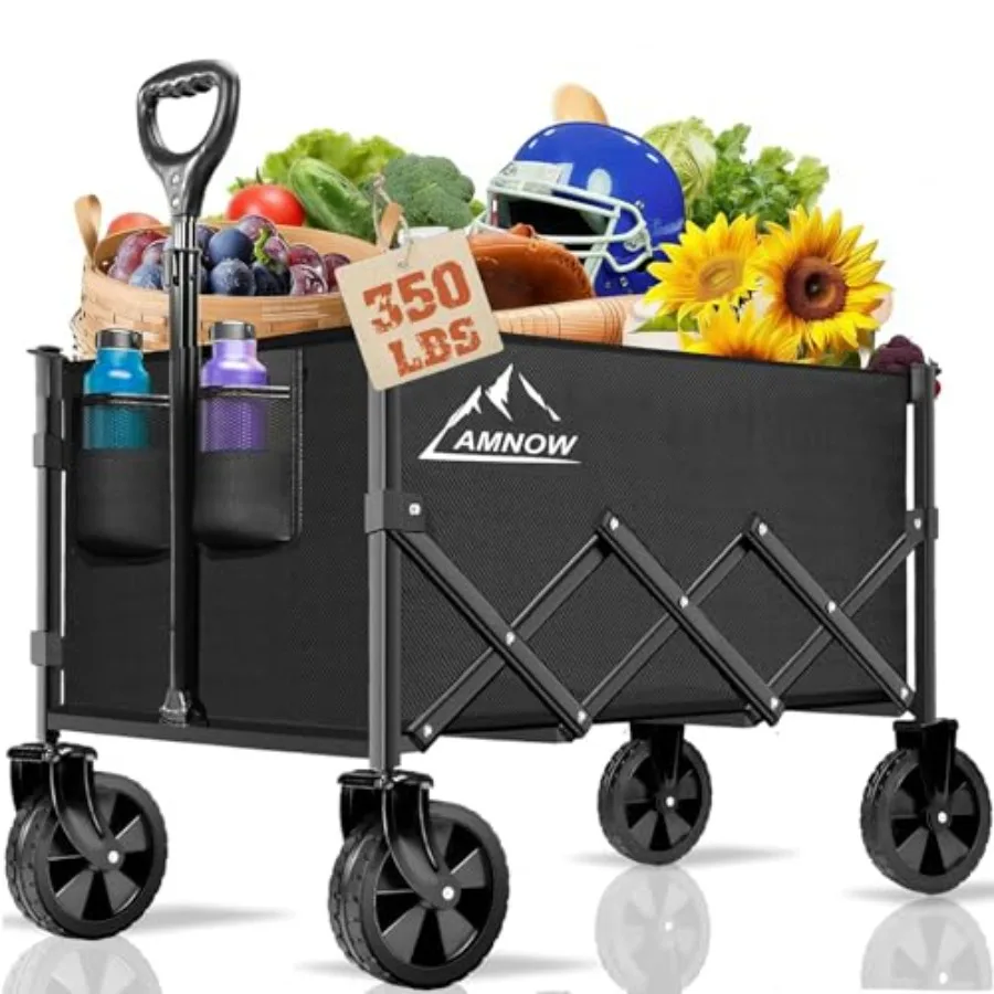 

Collapsible Folding Wagon Cart 350LBS Utility Large Capacity Cart Foldable Wagon with All Terrain Wheels Grocery Wagons Carts f