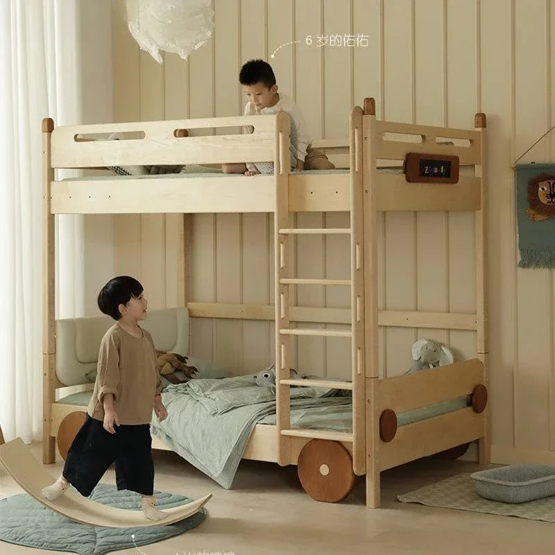 سرير سيارة طائر من خشب القيقب الصلب في أمريكا الشمالية، نوع الحافلة على وخارج السرير، جميع الأولاد من الخشب الصلب نصف الارتفاع