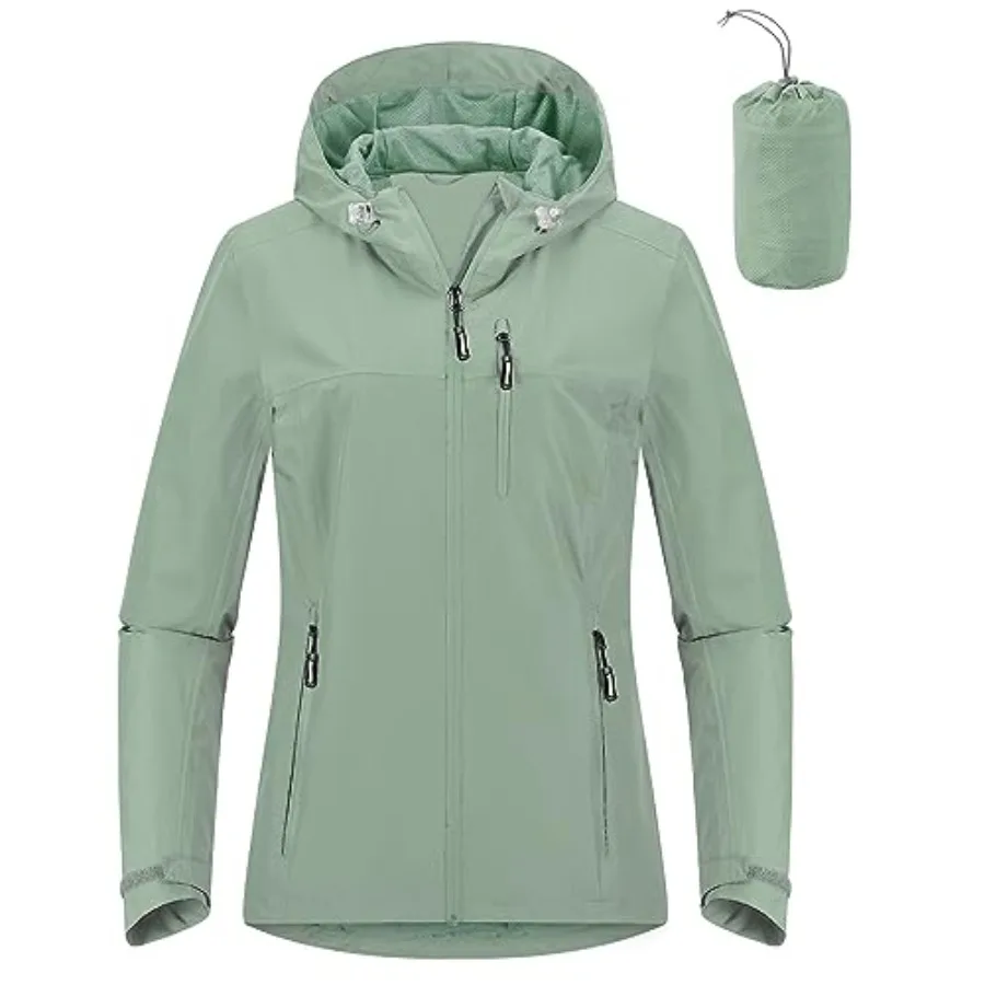 

Outdoor Ventures Packable Rain Jacket Women Lightweight Waterproof Raincoat with Hood Cycling Bike Jacket