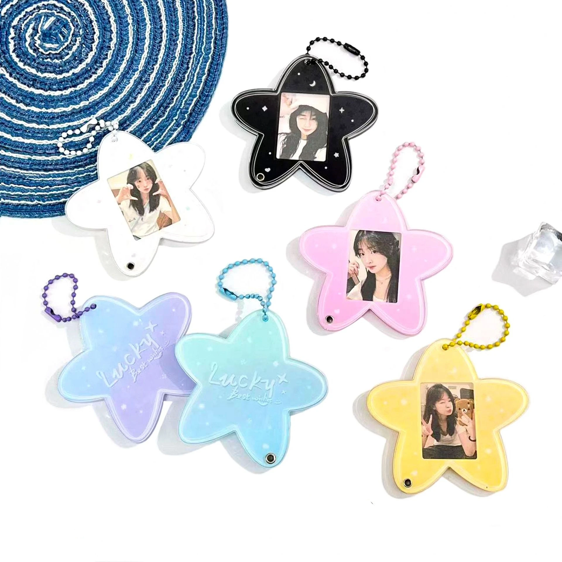 Kpop Idol Card Display  1 Inch Photo Keychain Keyring Bag Pendant Scratch-Resistant Star Shape Photocard Holder For Tote