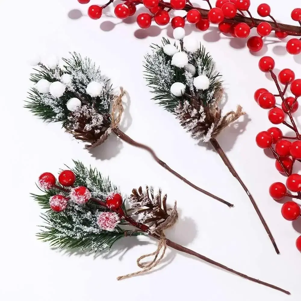 Christmas Ornament Artificial Pinecone Snowflake Rope Simulation Red Berry Bouquet Home Decor Xmas Tree Decor Fake Holly Branch