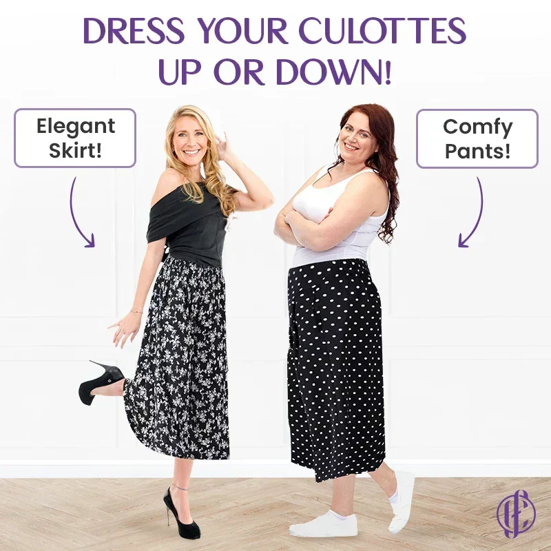 Women's Capri Pants Stretch Cropped Pants Rsvelte Skirt Pants Rsvelte Culottes Elastic Waist Pleated Chiffon Wide Leg Culottes