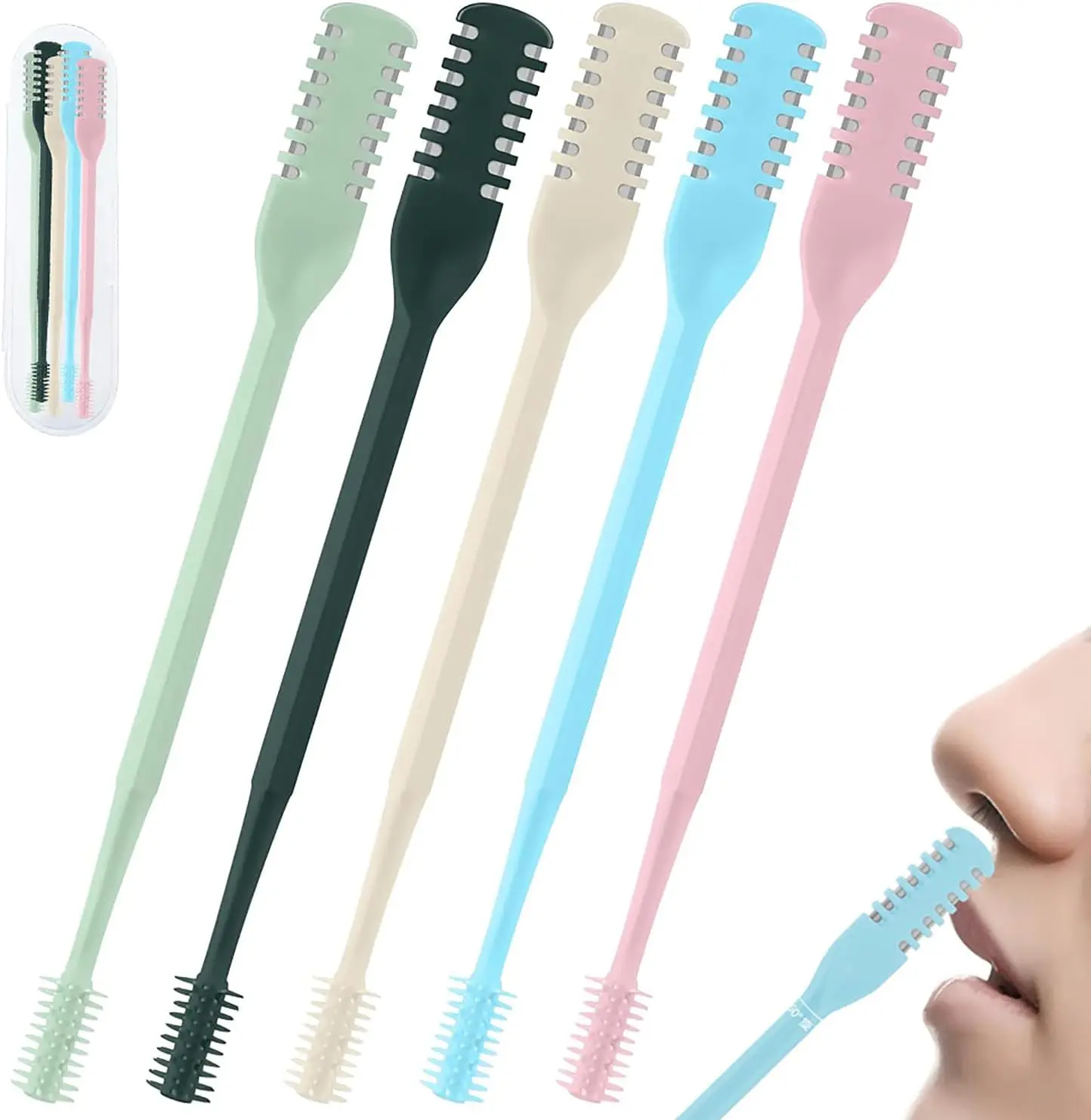 5Pcs 2-in-1 Nasal Hair Cutter, Double Sided Nose Hair Cutter, Portable 360° Rotating Manual Nose Hair Trimmer for Men and Women
