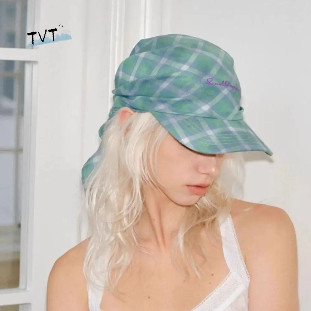 

Casual Plaid Headscarf Baseball Cap Jennie Same Style Korean Style Sunscreen Beach Hats Sun Cap Nylon Peaked Cap Outdoor