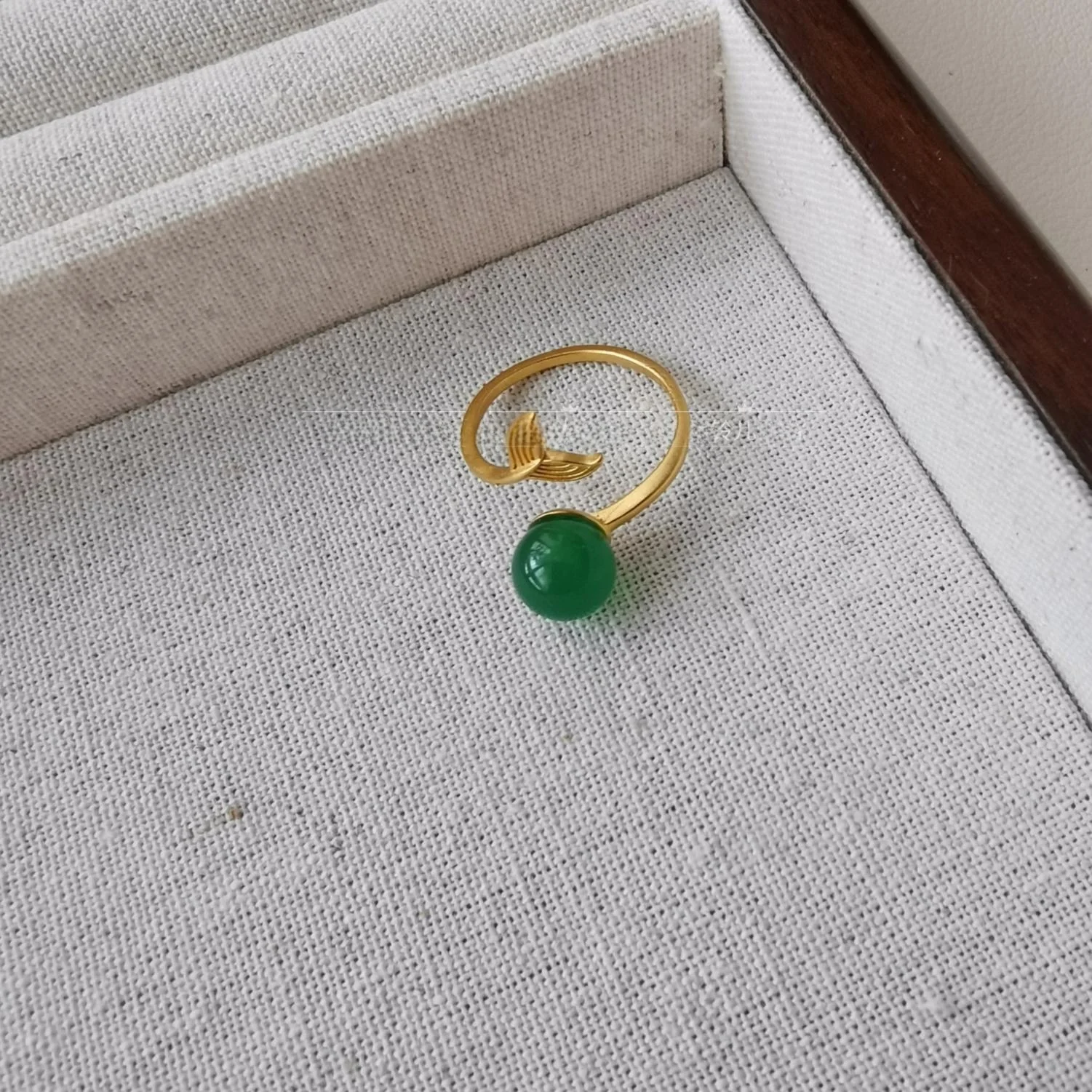 Elegant Fish Tail Open Ring Set with Agate Embedded Folk Style for Women Fashionable Jewelry  out New Stock
