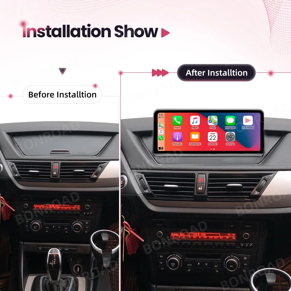 Reproductor Multimedia inalámbrico BONROAD CarPlay Android para coche, Radio para coche para BMW X1 E84, pantalla táctil inteligente con navegación GPS Bluetooth