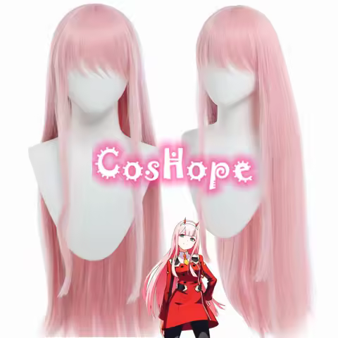 Zero Two Cosplay Wig Long Straight Pink Wig Cosplay Anime Cosplay Wig Heat Resistant Synthetic Wig