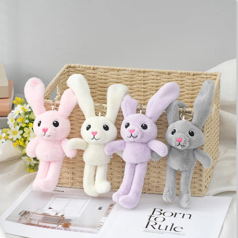 30cm Plush Rabbit Long Ears Pullable Rabbit Doll Keychain Ear Legs Retractable Rabbit Plush Toy Bag Ornament Children\'s Gift