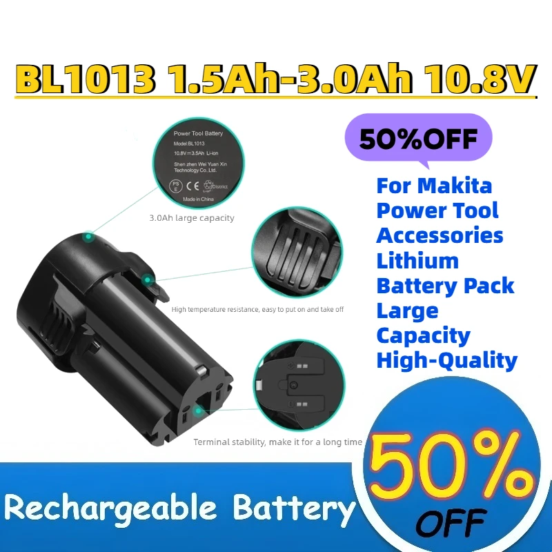 

For Makita Power Tool Accessories Lithium Battery Pack Large Capacity High-Quality BL1013 1.5Ah-3.0Ah 10.8V Rechargeable Battery