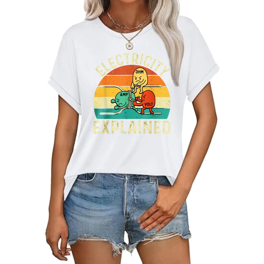 Electricity Explained - Electrical Engineer Gift T-Shirt Funny Ohm Law Joke Meme Physics Science T Shirt Summer Short Sleeve Tee