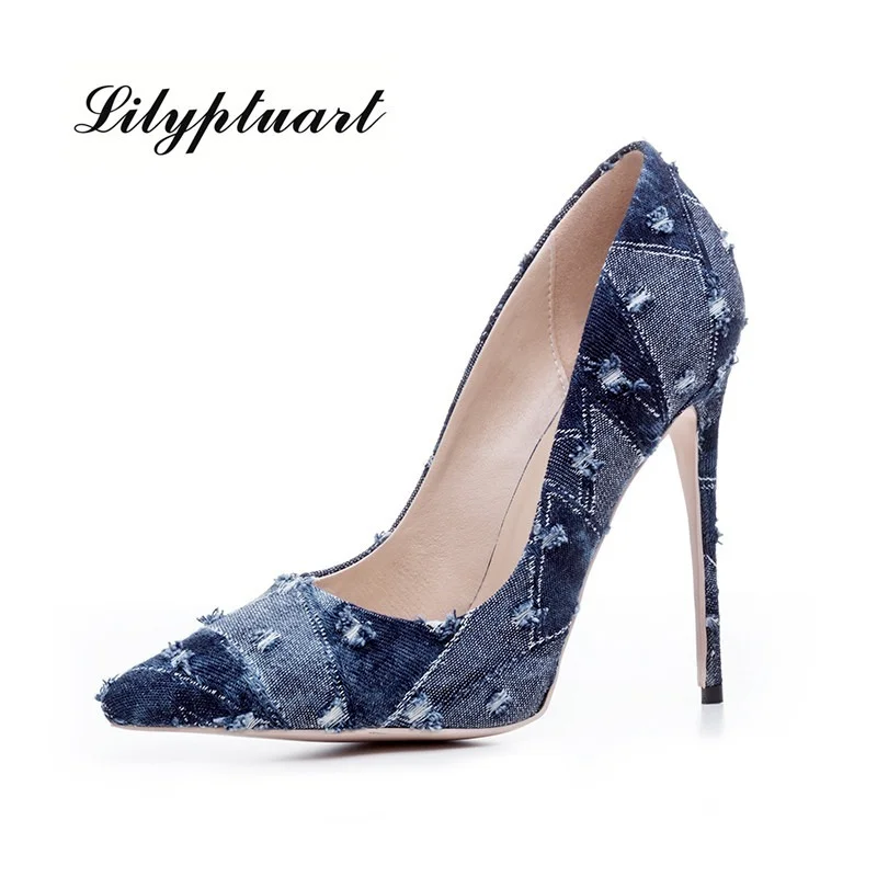 2021 primavera e l\'estate Mary Jane tacchi alti da donna punta a punta Denim scarpe singole Sexy tacchi da donna per donna