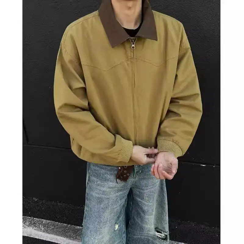 

Cleanfit Loose Men's American Workwear Jaet Autumn Faion Retro Motorcycle Jaet Youth ular Stand Fit Outerwear