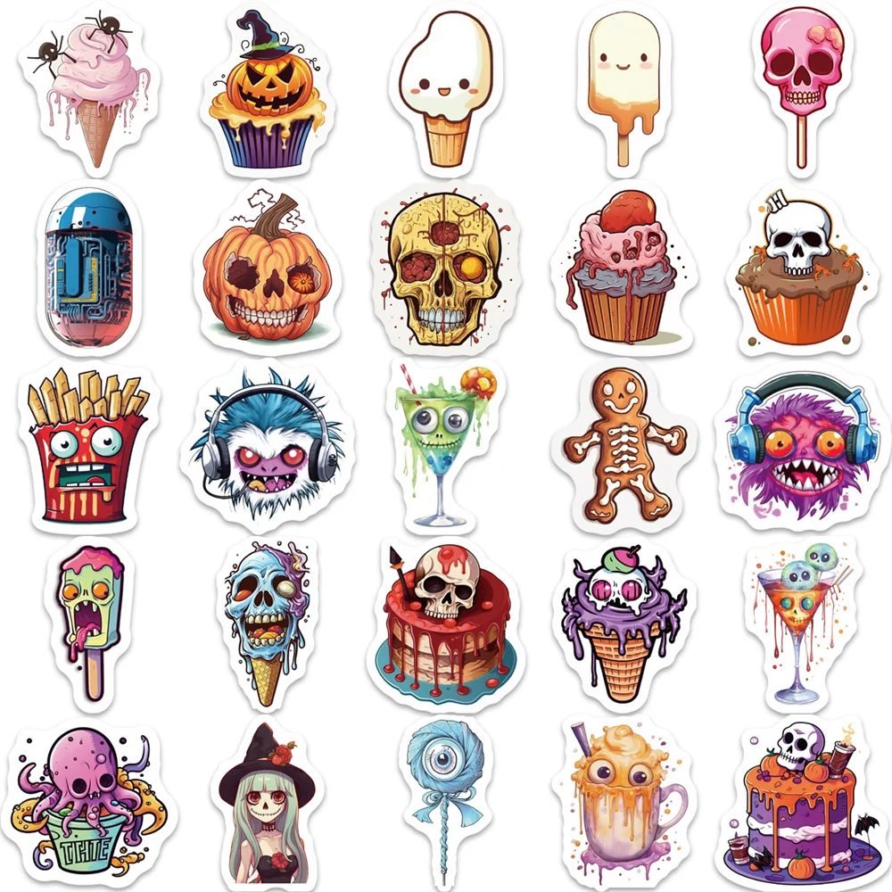 Halloween Food Stickers for Children, Horror Graffiti Stickers, Vintage Scratch Sticker, Scrapbooking Material, 50Pcs