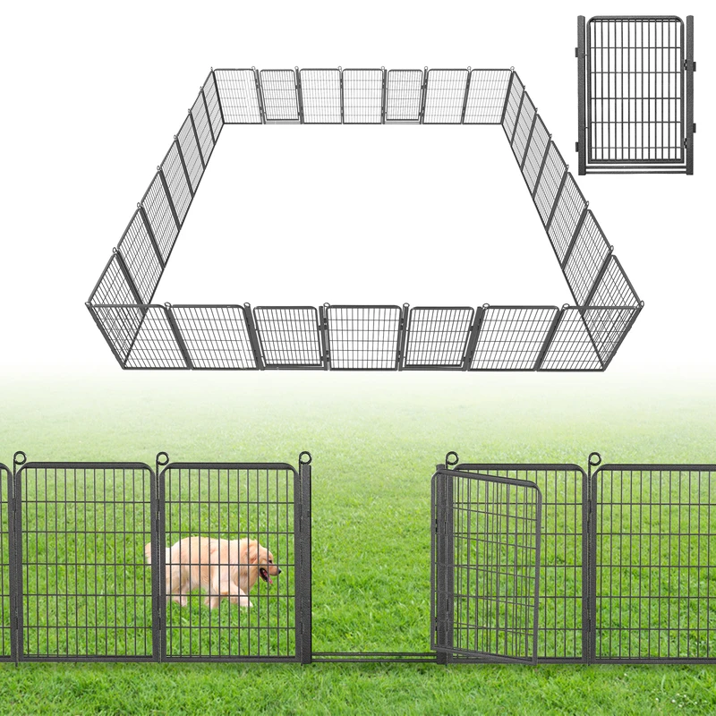 Decorative Metal Dog Fence Panel Garden Fence with Gate 40 in(H) X 63ft(L) Outdoor No Dig Fences 28 Panels Animal Barrier Fence