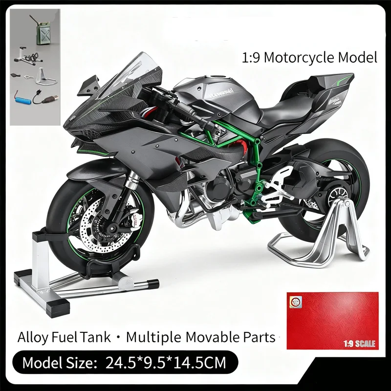 Key Start 1:9 H2 H2R Legering Racing Motorcycle Model Diecast Track Sport Motorcycle Model Geluid en Licht Met Spray Kid Speelgoed Gift