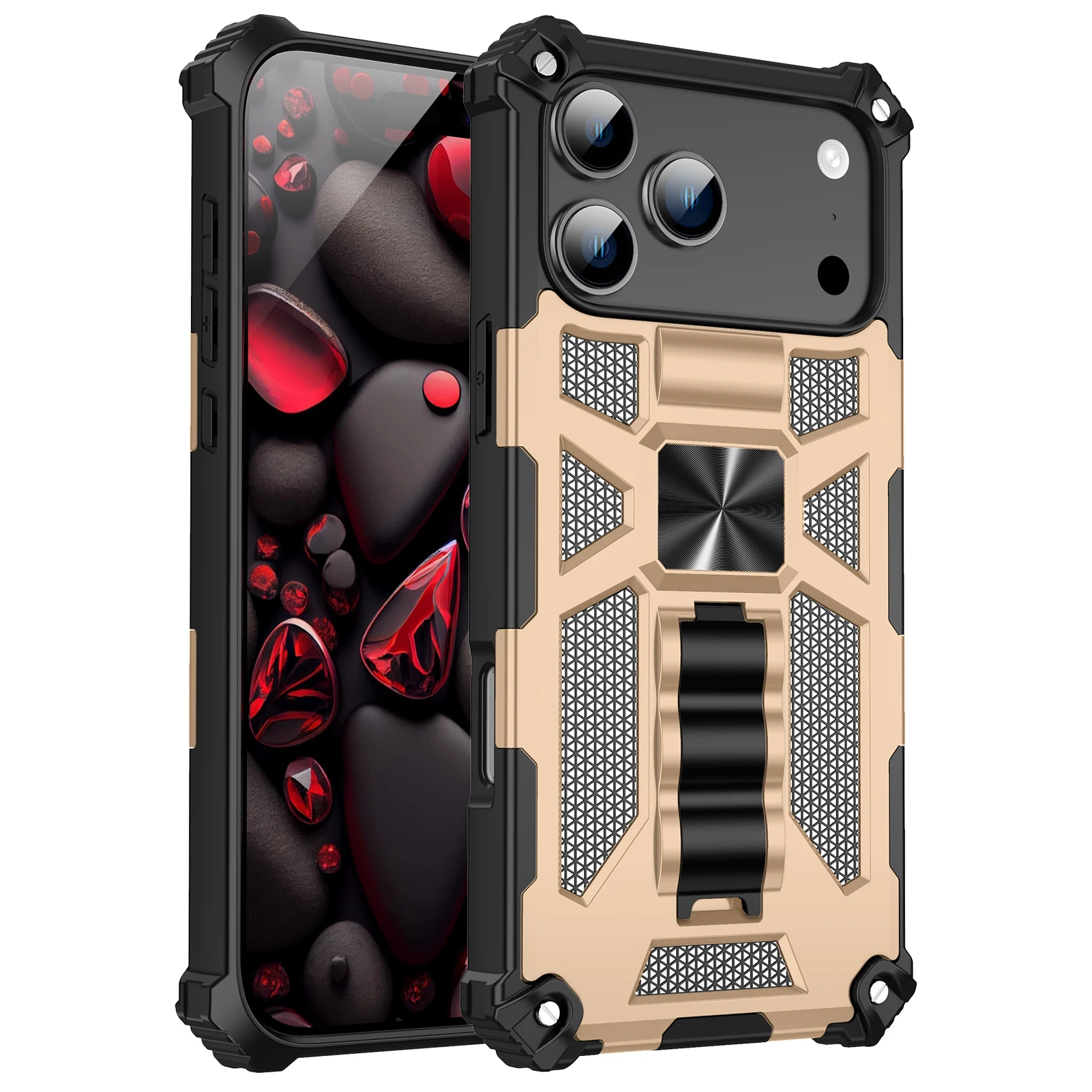 Stoßfeste Handyhülle in Militärqualität für iPhone 18 17 16 15 14 13 12 11 18 Pro Max, Panzerhülle mit Klappständer und Autohalterung, Schutzhülle – Detail 10