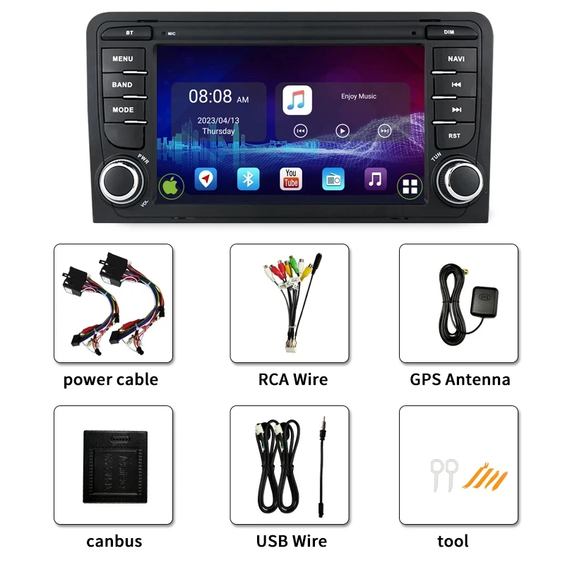 Lelv Android 12 Auto Radio dla Audi A3 8P 2003-2011 S3 RS3 Sportback Carplay Car Multimedia RDS GPS Bez 2din autoradio Navi DSP