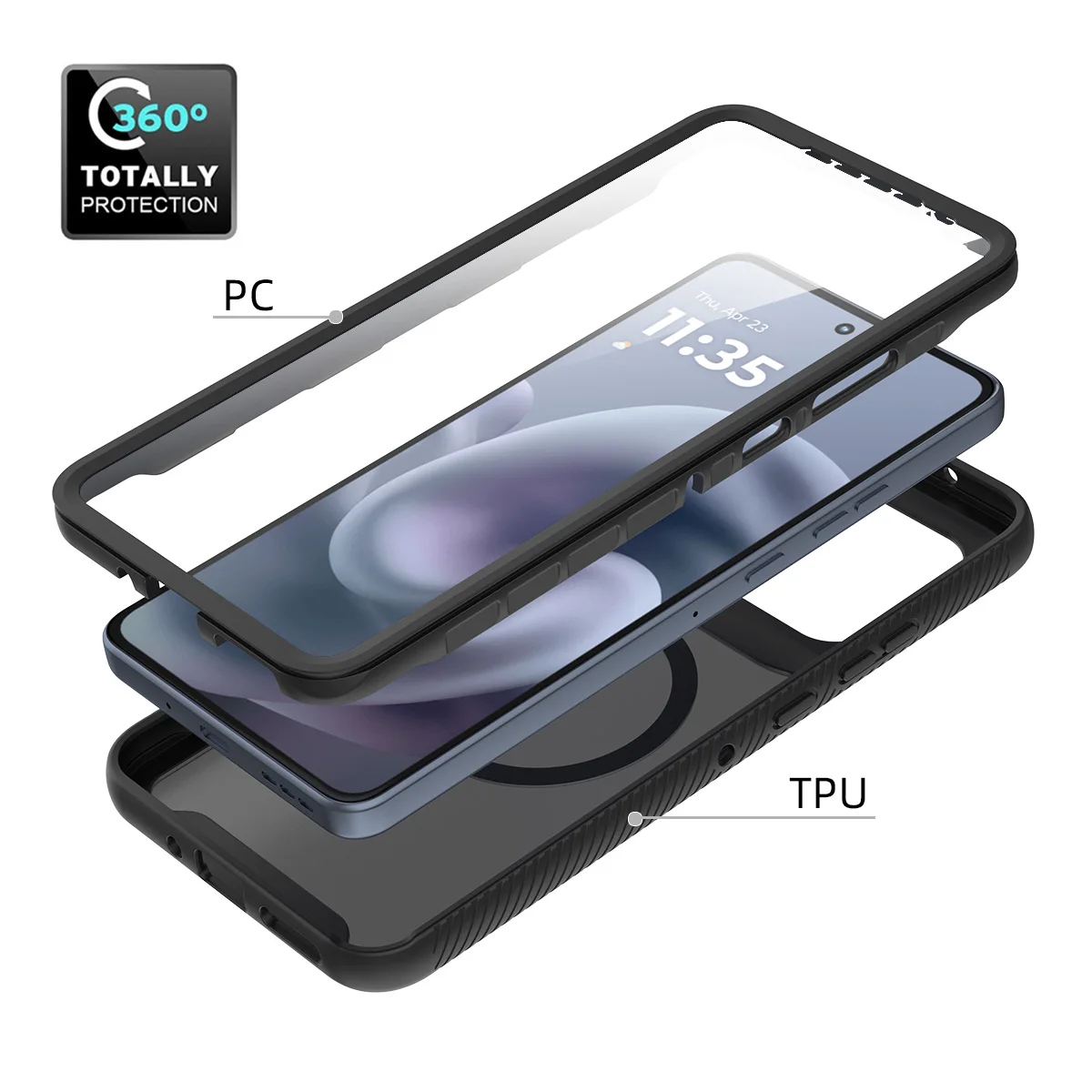 Ochronne szkło PET, odporne na wstrząsy, pancerne etui magnetyczne na telefon Motorola Moto G15 G35 G55 G06 G56 G86 Power, półprzezroczysta tylna obudowa — zdjęcie produktu 3