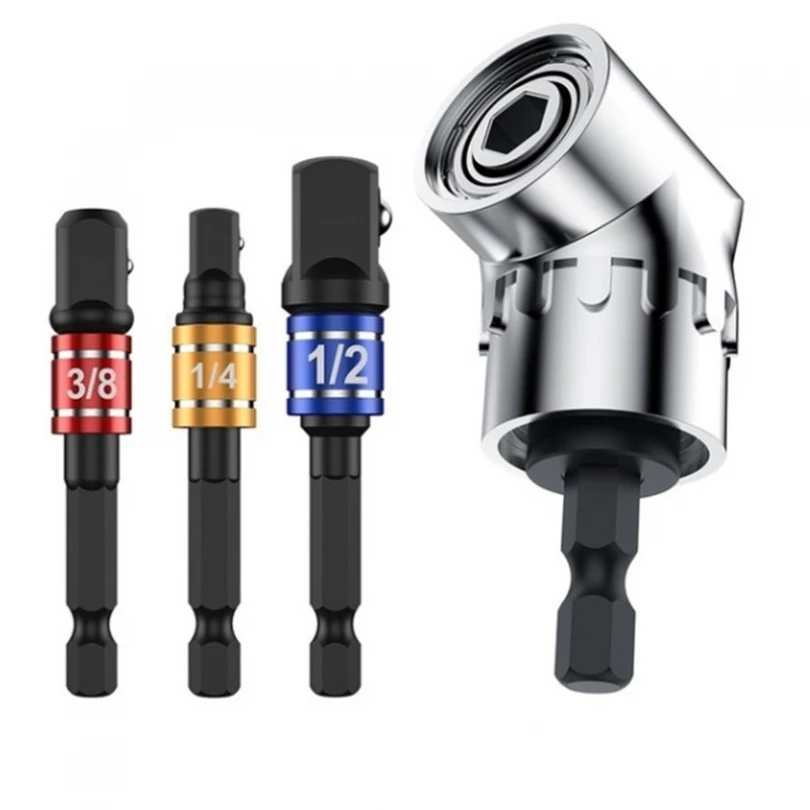 3pcs/set 1/4inch Hex Shank 1/4inch 3/8inch 1/2inch Connection Bars with 105Degree Right Angle Drill,Hex Socket Close Corner Tool