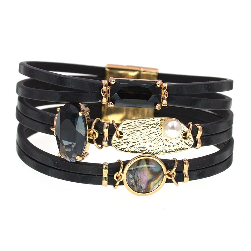 WELLMORE women bracelet glass leather bracelets for women charm bracelet fashion female jewelry wholesale dropshipping