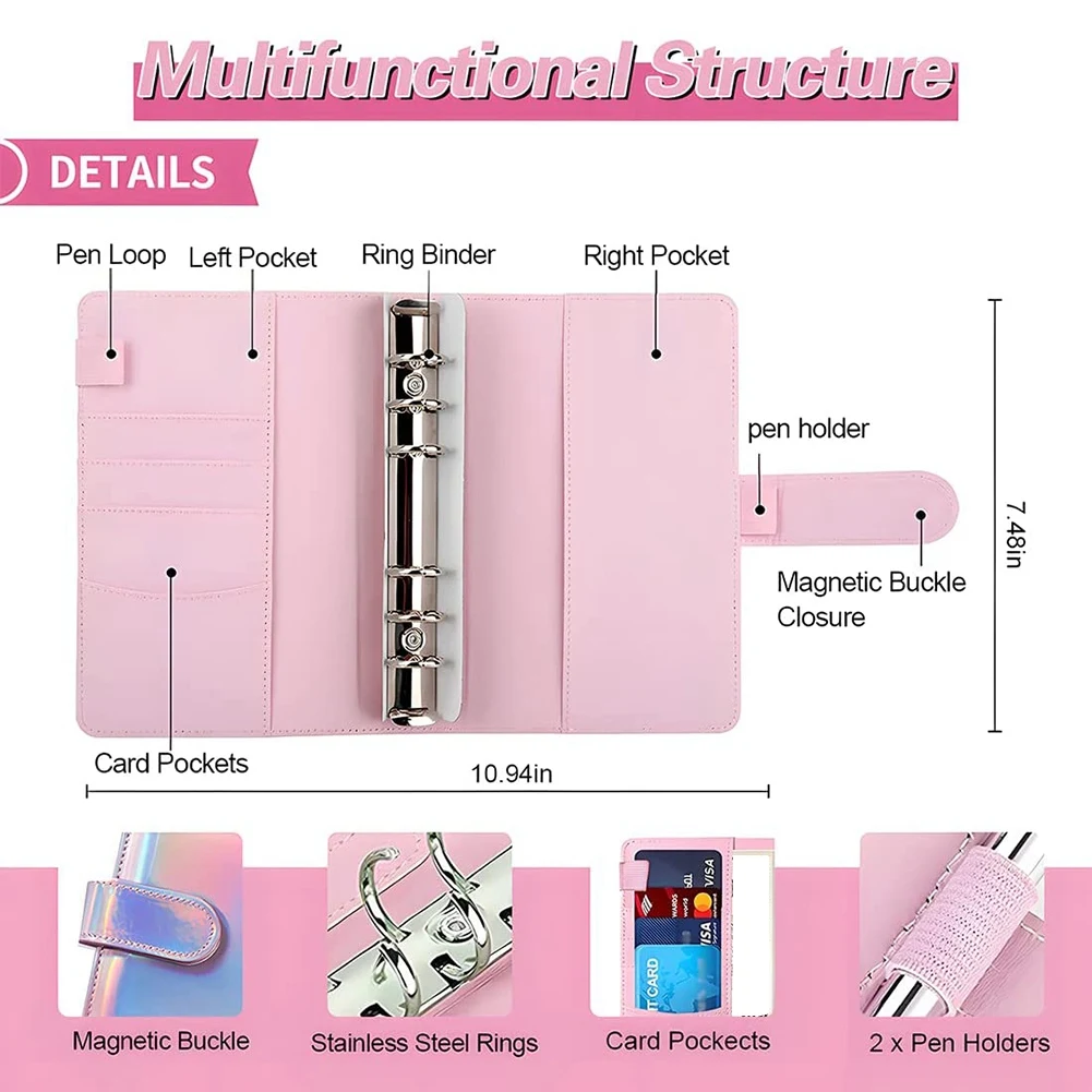 Pengikat anggaran dengan amplop uang tunai untuk anggaran, A6 menghemat saku Binder, pengeluaran lembaran anggaran, untuk sistem amplop uang tunai D