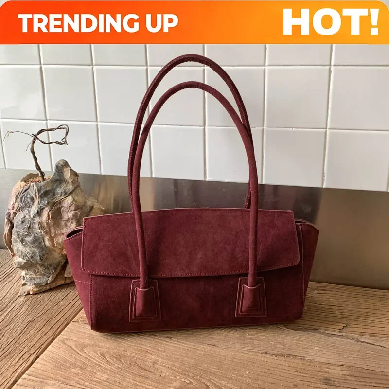 Vintage Suede Shoulder Bag Korean Fashion Simple Crossbody Handle Bag for Women Comfortable and Versatile Texture Storage Bags
