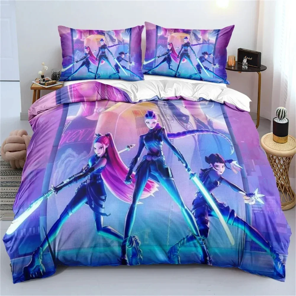 3D Demon-Hunters Bettwäsche-Set Huntrix Bettbezug Bettwäsche Zimmer Bettbezug Anime Bettlaken Single Twin Full Queen King Size