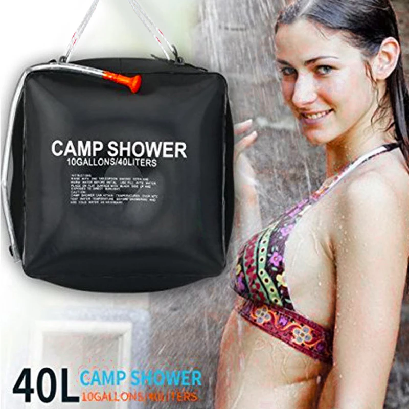 40L Solar Camping Showers with Hot Water Portable Camping Shower Bag with Removable Hose Shower Nylon Ropes for Outdoor Garden