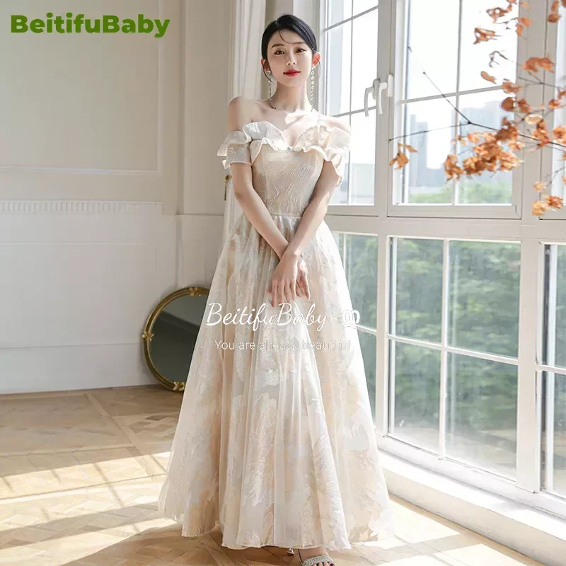 BeitifuBaby Bridesmaid Dress for Women Wedding Party Vintage Button Short-sleeved Women's Party Evening Dress Vestido De Festa