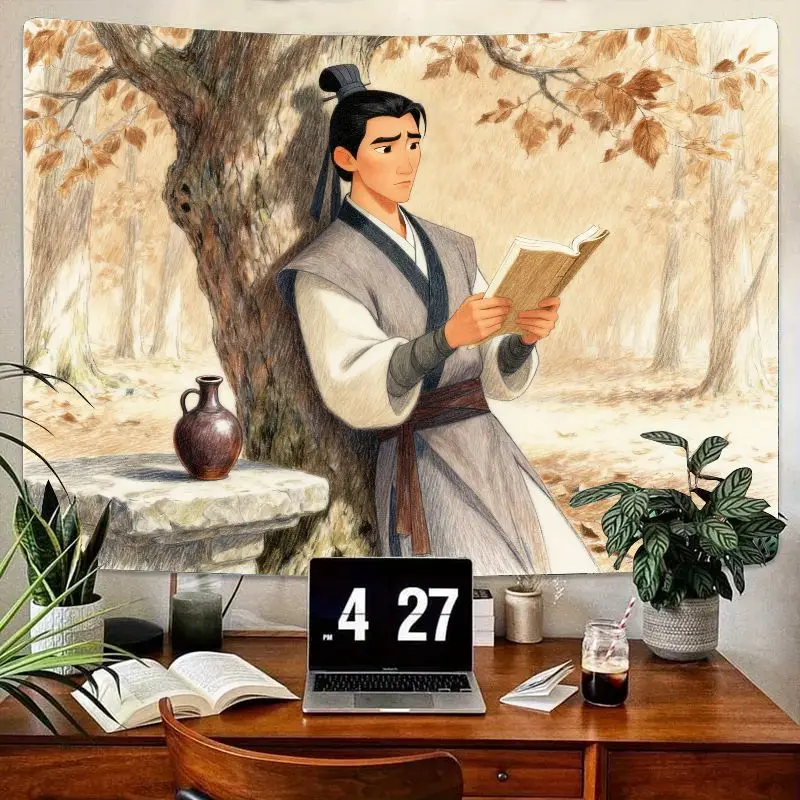 

1 шт., гобелен для чтения в китайском учёном, эстетическое настенное искусство в стиле мулан, современный полиэстер для гостиной, спальни, общежития