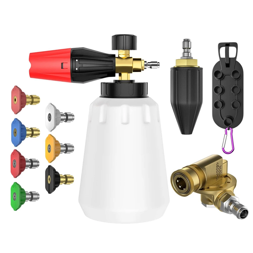 Foam Cannon with 7 Pressure Washer Spray Nozzle Tips Set, 4000 PSI 360° Rotating Turbo Nozzle, Nozzle Tips Holder