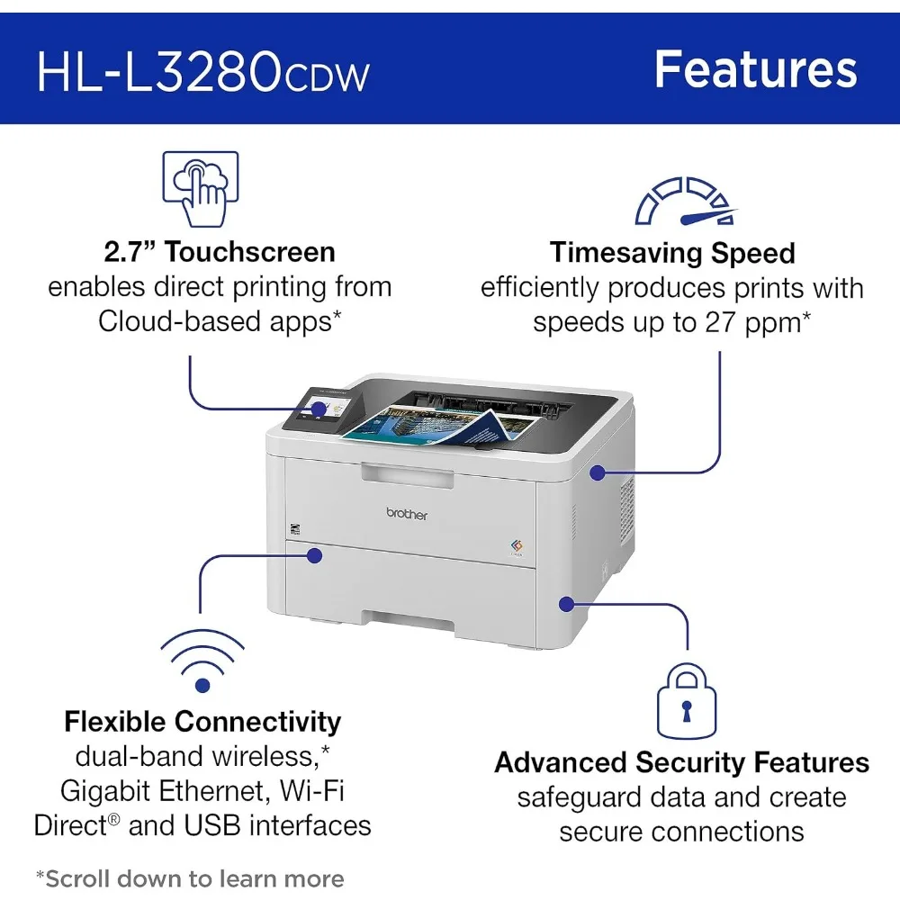 HL-L3280CDW kabelloser kompakter digitaler Farbdrucker mit Laser qualitäts ausgabe, Duplex, mobilem Druck und Ethernet