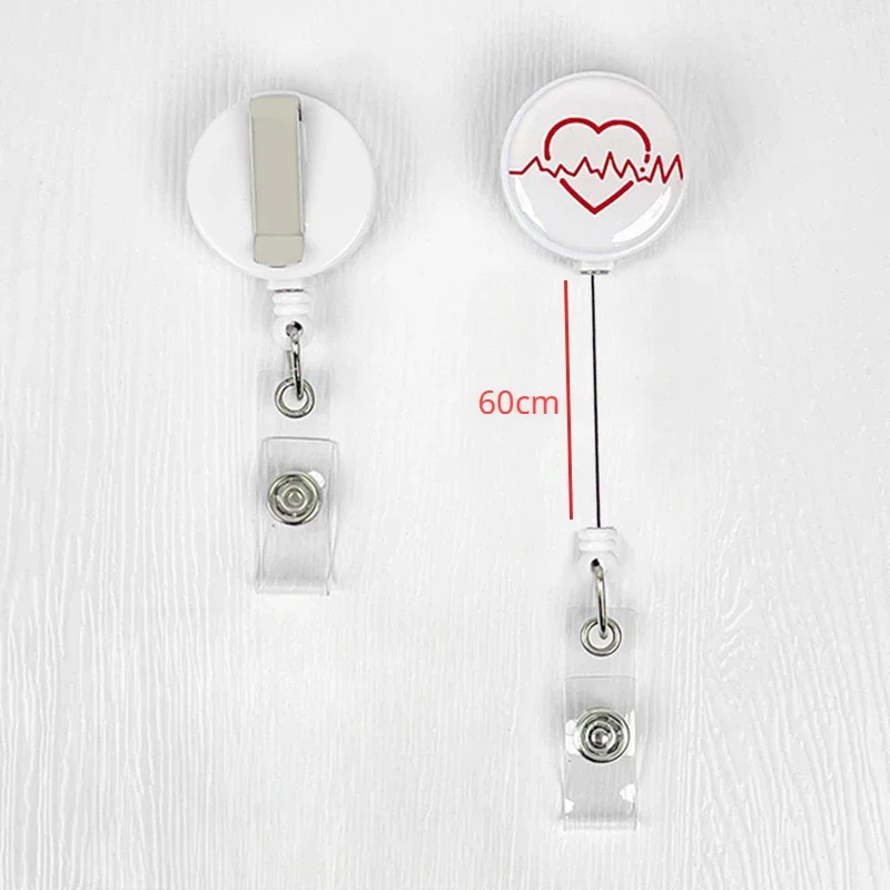 1Pc Retractable Badge Reels Kawaii Cartoon Nurse Red Heart Uniform Pocket Clips Work Card Holder Hospital Supplies