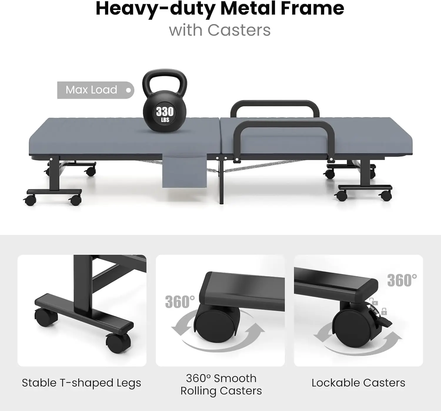 Összecsukható Ágy vel Ágybetét, foldable Hordozható Asztaltárs Ágy w/adjustable 6 Fekvés & Domboldal tárolására Vágólap, 