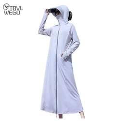 TRVLWEGO Long Sleeve Hoody Summer Women Whole Body UV Protection UPF50+ Quick Dry Jacket Clothing Hooded Jacket Beach Sweatshirt