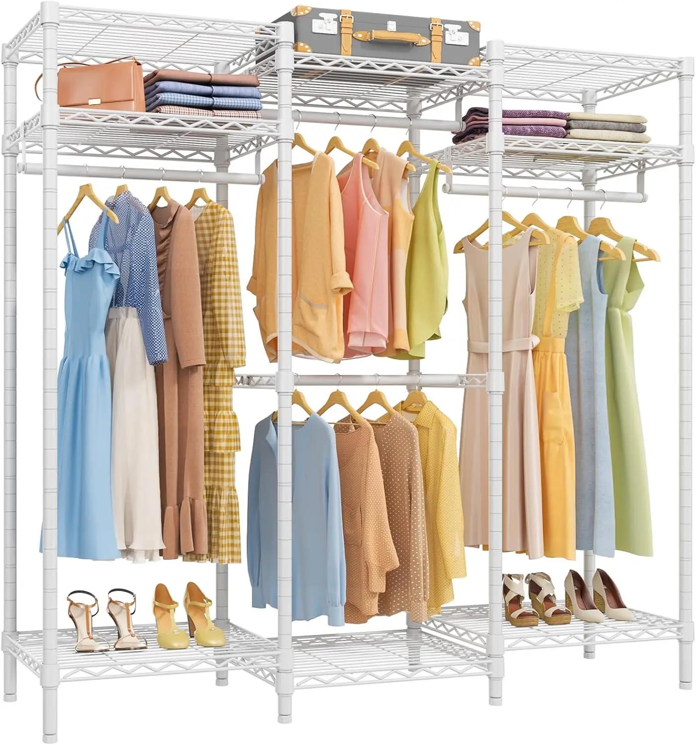 

V5i Garment Rack Bedroom Armoires Freestanding Closet Organizer, Portable Wardrobe Closet Heavy Duty Clothing Rack with 8 Adj