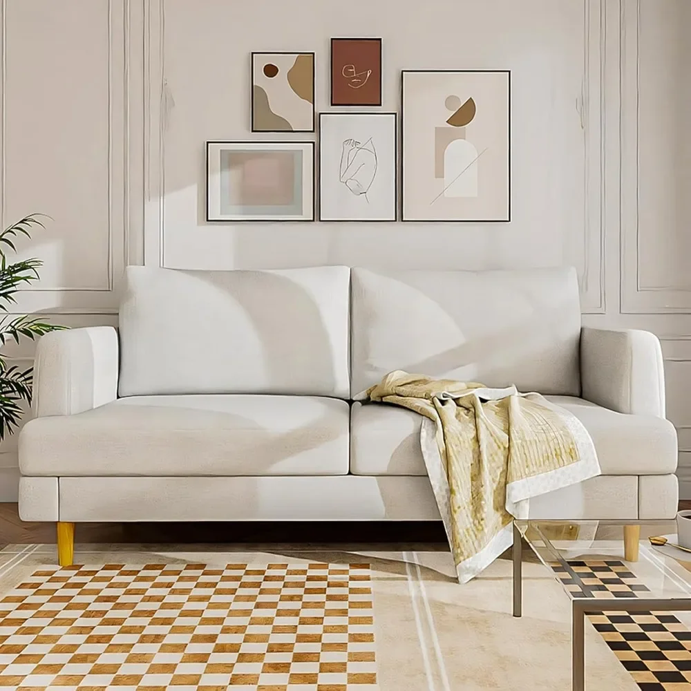 Beige Upholstered Loveseat Sofa with USB Type C Ports for Living Room, Bedroom, Office, or Apartment - Ideal for Small Spaces