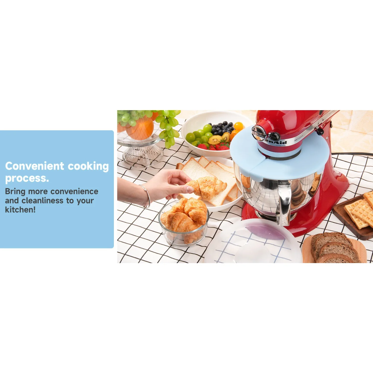 2 PC/Set Silicone Mixers Bowl Round Cover and Half-moon Lid for KitchenAid 4.5-5QT Tilt-Head Stand Mixers Stainless Steel Bowl