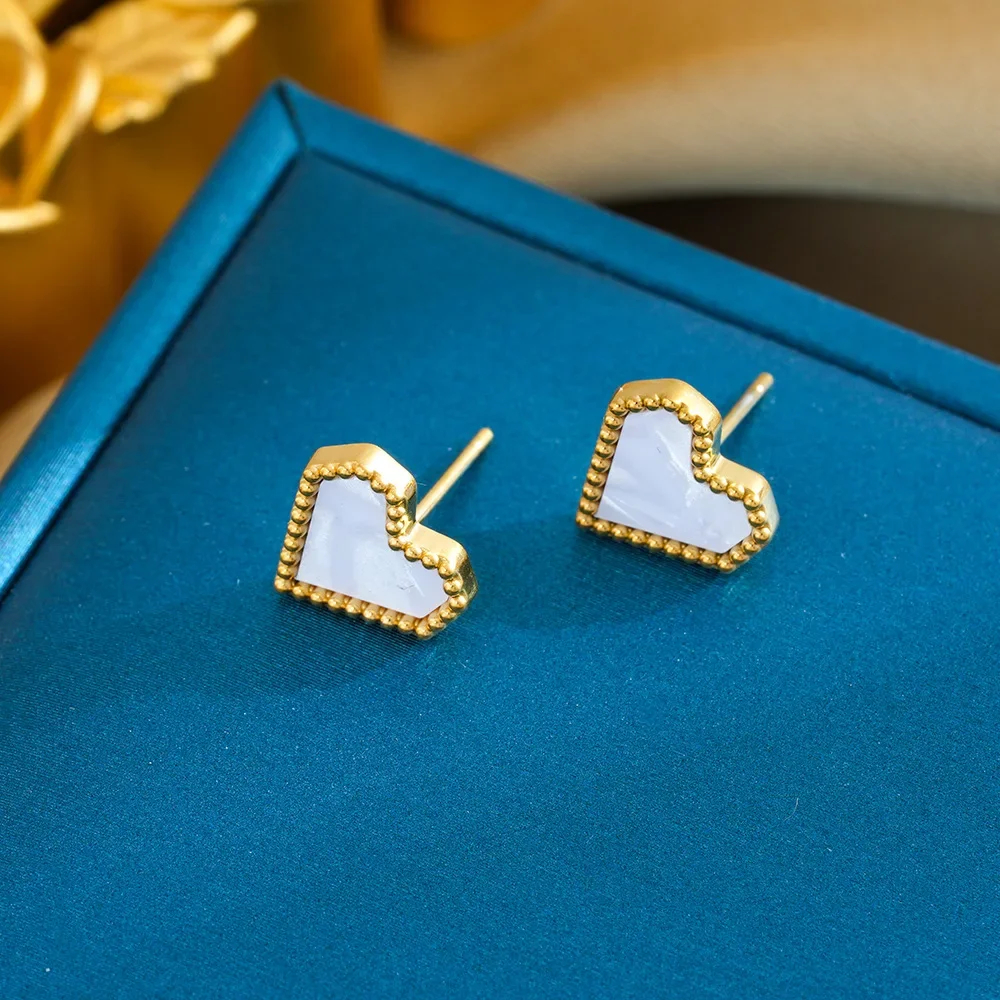 

The niche design exudes a retro and elegant charm. Heart-shaped titanium steel stud earrings for women