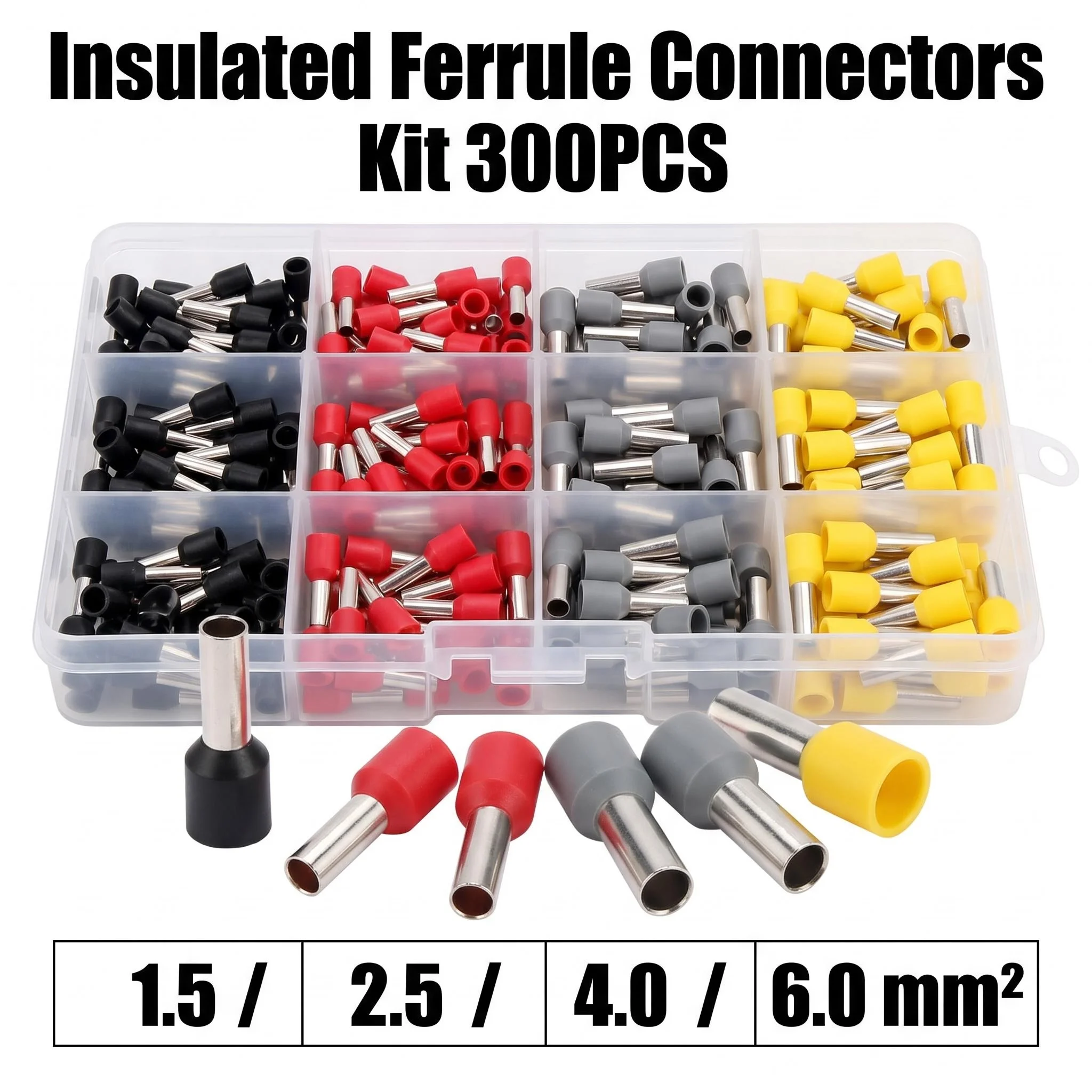 Insulated Ferrule Connectors Kit 300PCS - Wire End Ferrules Bootlace Crimp Terminals 1.5/2.5/4.0/6.0mm²