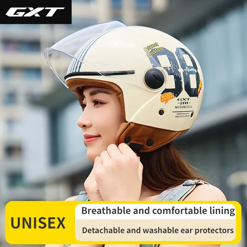 GXT Motorcycle Helmet Men's and Women's Summer Half Helmets Retro Breathable Sun Protection Lightweight Fashion Graffiti