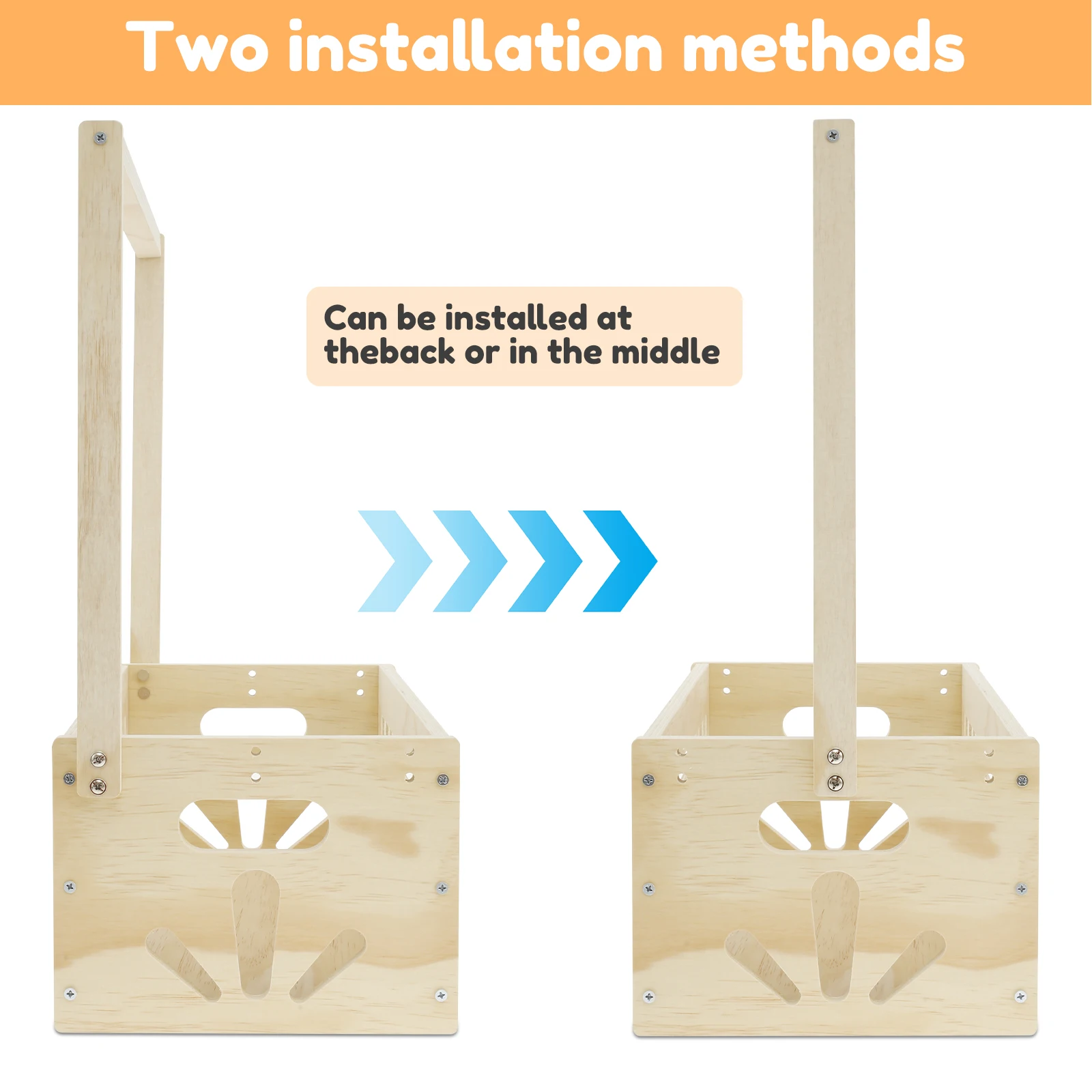 سلة استحمام خشبية للأطفال، خزانة استحمام للأطفال مع مقبض محمول، سلة تخزين ألعاب ذات سعة كبيرة للحمام
