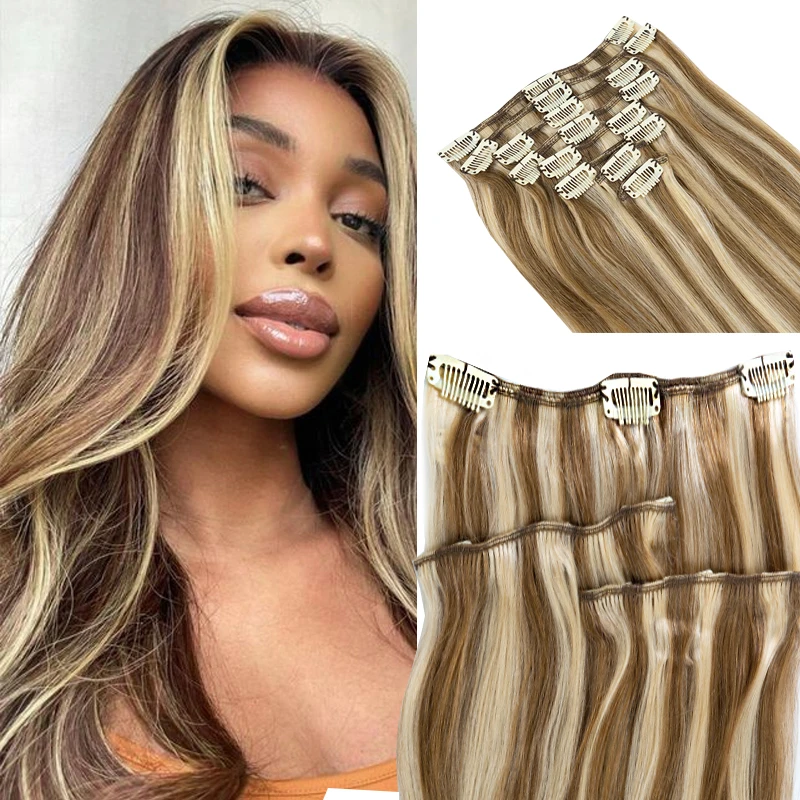 Straight Clip In Hair Extensions Clip-on Blacke Brown hairpin For Women 100% Human Hair Brazilian Remy Natural Hair 100G/Set